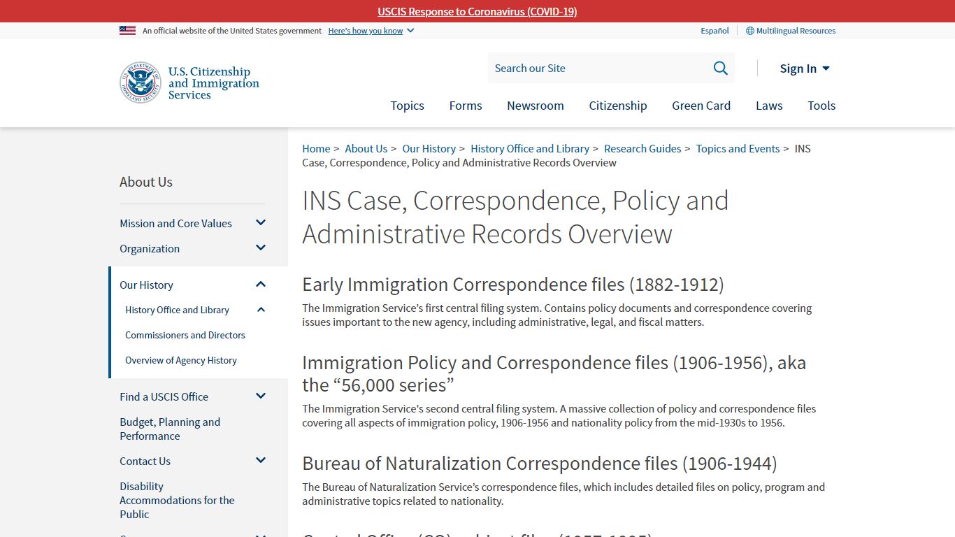 INS Case, Correspondence, Policy and Administrative Records ... - USCIS