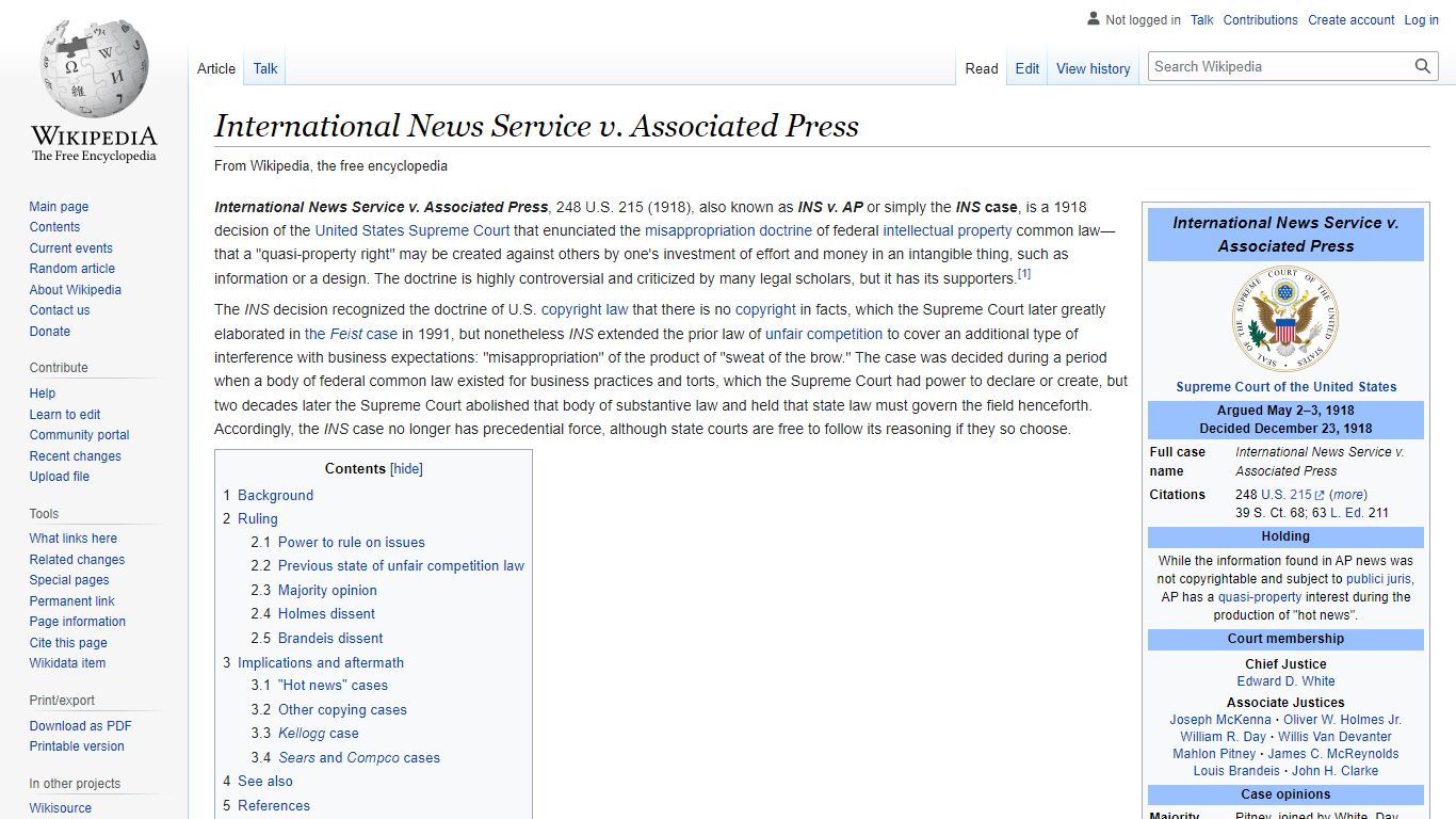 International News Service v. Associated Press - Wikipedia